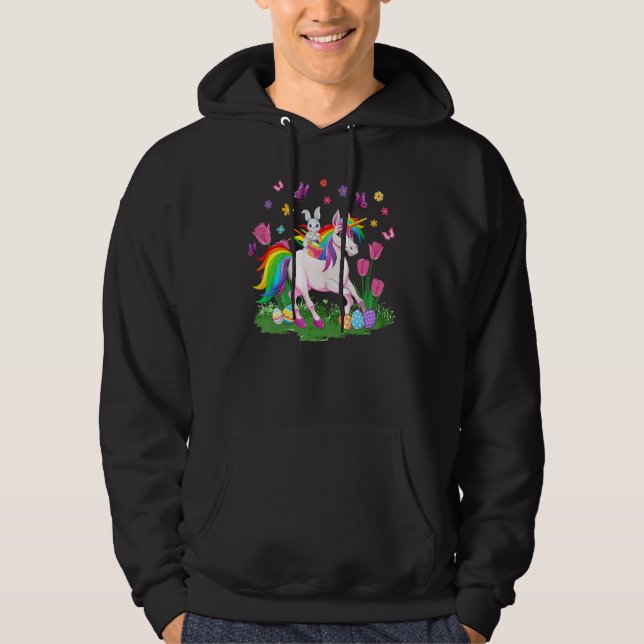 Egg Basket Rabbit Riding Unicorn Happy Easter Day  Hoodie (Front)