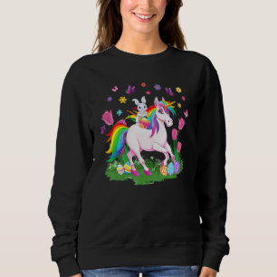 Egg Basket Rabbit Riding Unicorn Happy Easter Day Sweatshirt