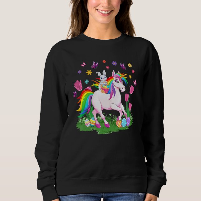 Egg Basket Rabbit Riding Unicorn Happy Easter Day  Sweatshirt (Front)