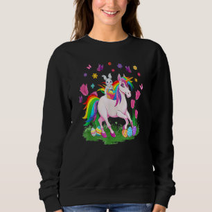 Egg Basket Rabbit Riding Unicorn Happy Easter Day Sweatshirt