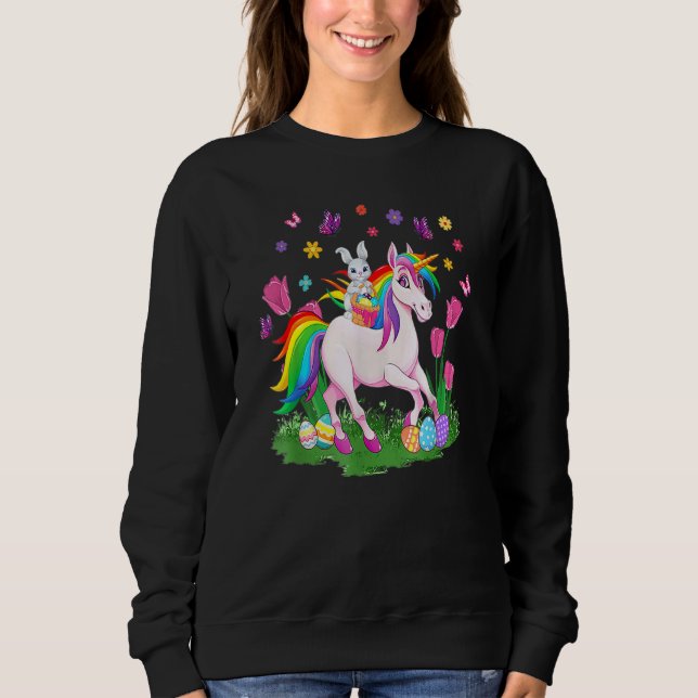 Egg Basket Rabbit Riding Unicorn Happy Easter Day  Sweatshirt (Front)