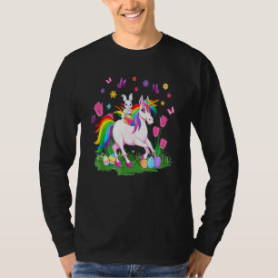 Egg Basket Rabbit Riding Unicorn Happy Easter Day T-Shirt