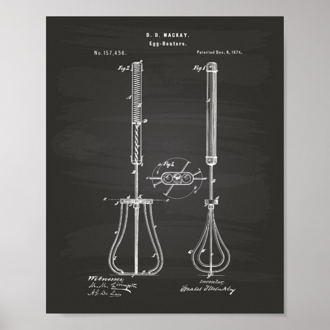 Egg Beaters 1874 Patent Art - Chalkboard Poster (Front)