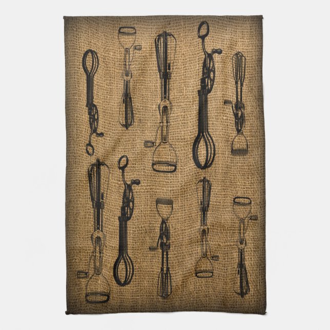Egg Beaters Burlap Kitchen Towel (Vertical)