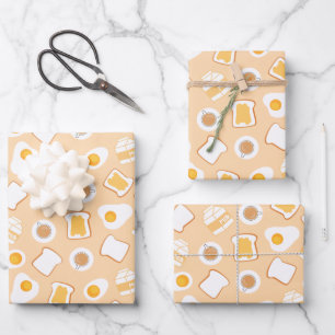 Egg, Bread, Milk, Coffee Breakfast Pattern Wrapping Paper Sheet