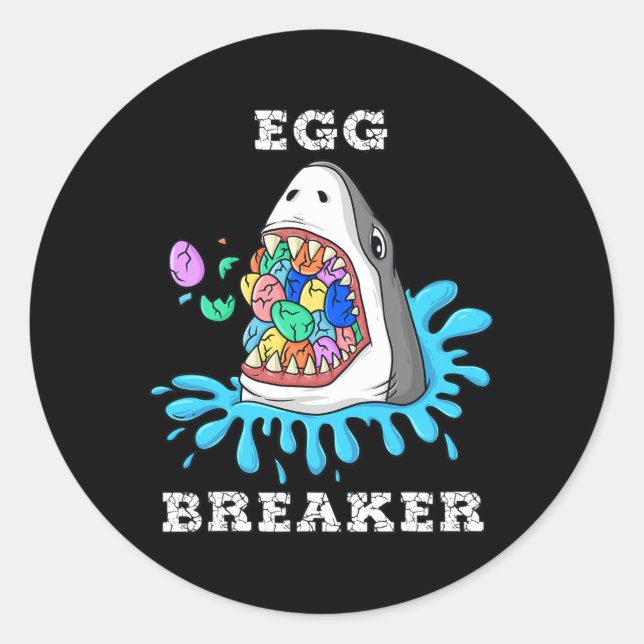 Egg Breaker Shark Easter Fun Boys Girls Kids 1 Classic Round Sticker (Front)