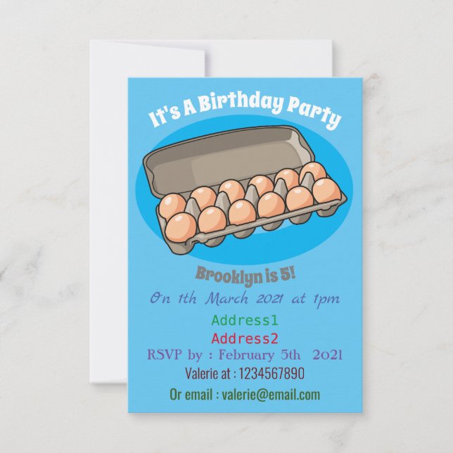 Egg carton cartoon illustration invitation (Front)