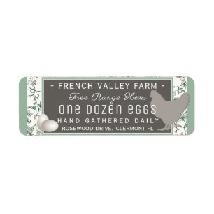 Egg Carton Label Return Address Size Hen and Eggs