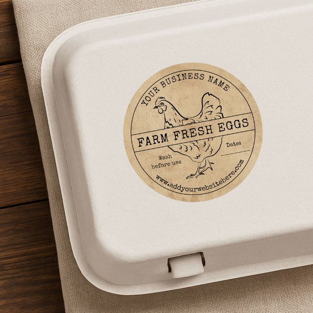 Egg Carton Label Rustic Vintage Farm Fresh Eggs (Minimalist rustic style farm eggs / poultry products round stickers with kraft paper background)