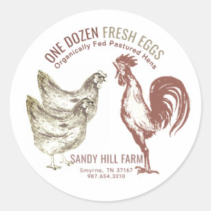 Egg Carton Label with Hens and Rooster & Farm Name