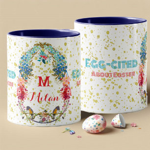 Egg-cited About Easter Floral Decorative Monogram Mug