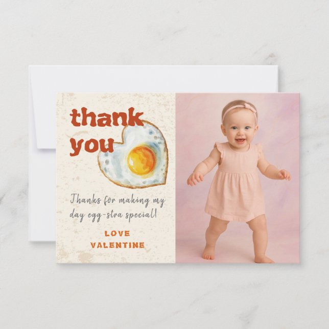 Egg-Citing Baby BBQ First Birthday Thank You Card (Front)