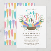 Egg & Colourful Feathers Twins Baby Shower