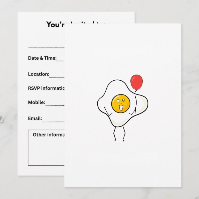 Egg design with balloon, personalise, customise invitation (Front/Back)