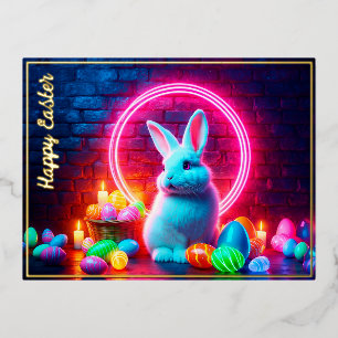 Egg Easter bunny lovely pagan elegant neon Foil Holiday Postcard