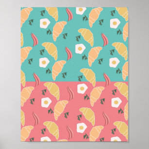 Egg Fried Breakfast Croissant Vintage Pop Art  Poster