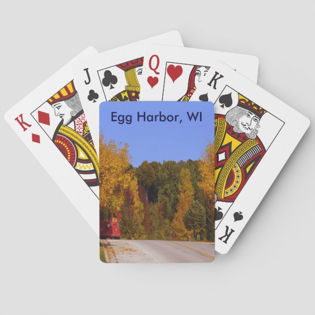 Egg Harbor, WI Fall Season with Trolley Car Playing Cards (Back)