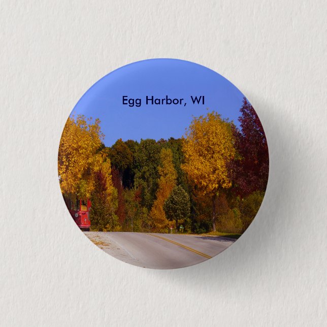 Egg Harbour, WI Fall Season with Trolley Car 3 Cm Round Badge (Front)