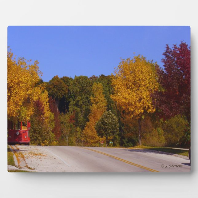 Egg Harbour, WI Fall Season with Trolley Car Plaque (Front)