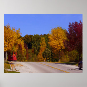Egg Harbour, WI Fall Season with Trolley Car Poster