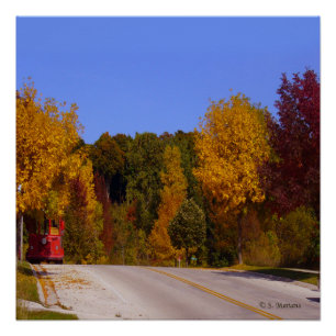 Egg Harbour, WI Fall Season with Trolley Car Poster