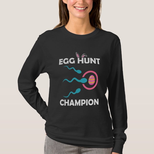 Egg Hunt Champion Funny Dad Easter Pregnancy Annou T-Shirt (Front)