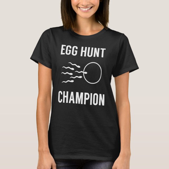 Egg Hunt Champion Funny Dad Easter Pregnancy Annou T-Shirt (Front)