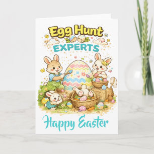 Egg Hunt ExpertsCute Watercolor Bunny Painting  Holiday Card