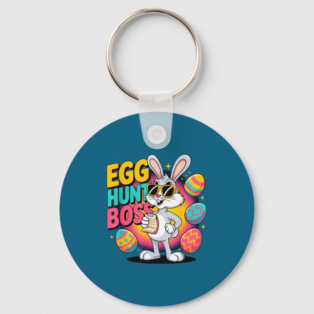 Egg hunt funny bunny retro boss  key ring (Front)