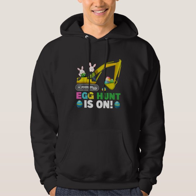 Egg Hunt Is On Excavator Easter Bunny Eggs Boys Ki Hoodie (Front)