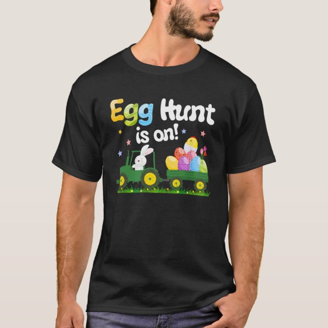 Egg Hunt Is On Tractor  Easter Bunny Boys Kids Tod T-Shirt (Front)