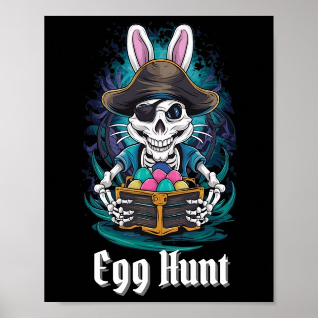 Egg Hunt Skeleton Bunny Pirate Rabbit Boys Easter  Poster (Front)