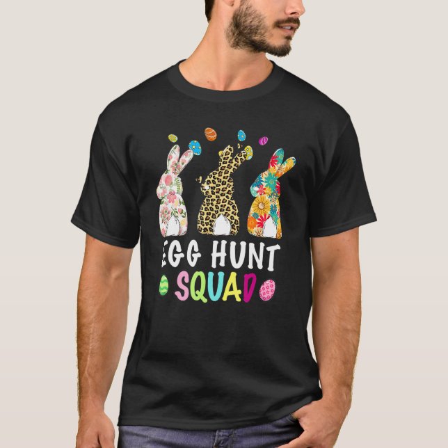 Egg Hunt Squad Leopard Easter Bunny Rabbit Womens  T-Shirt (Front)