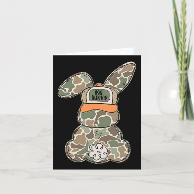 Egg Hunter Bunny With Byckward Cap Hunting Easter  Card (Front)