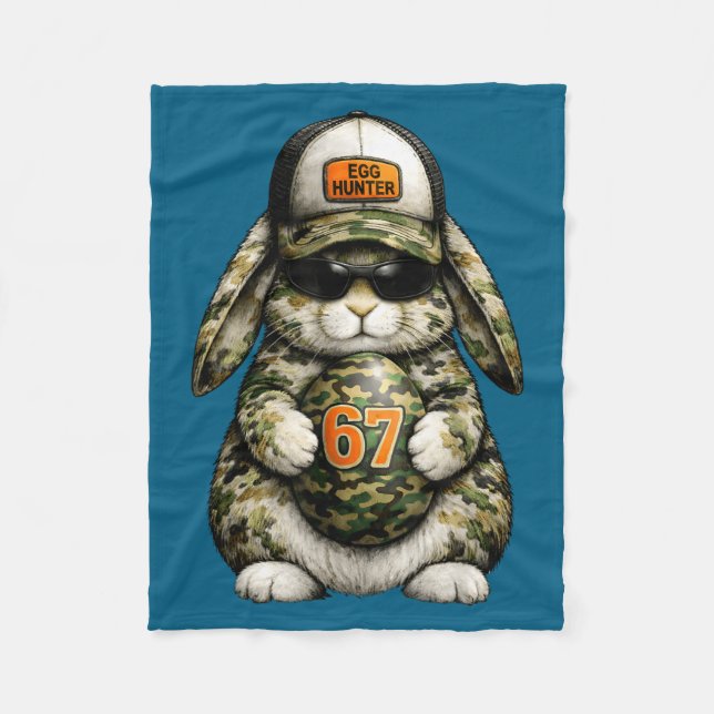 Egg hunter cute rabbit easter bunny egg camo fleece blanket (Front)