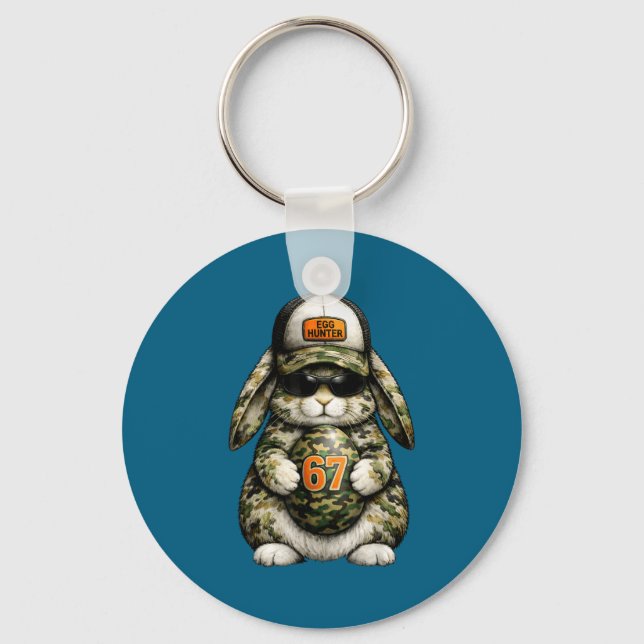 Egg hunter cute rabbit easter bunny egg camo key ring (Front)