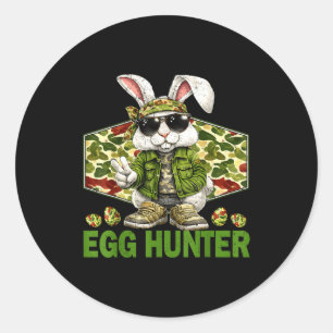 Egg hunter cute rabbit peace sign camo easter classic round sticker