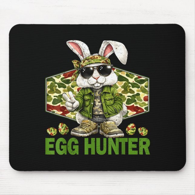 Egg hunter cute rabbit peace sign camo easter mouse pad (Front)