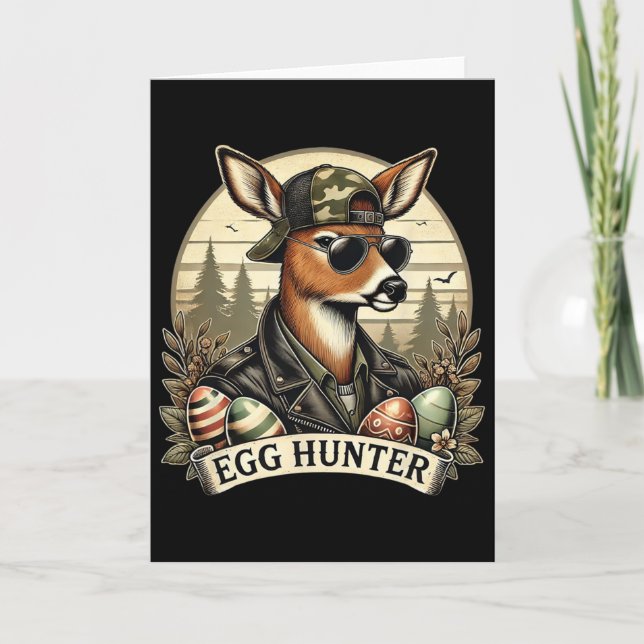 Egg Hunter Deer Buck Ckward Cap Deer Hunting Easte Card (Front)