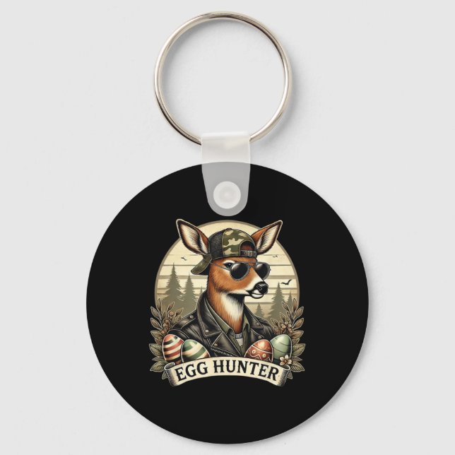 Egg Hunter Deer Buck Ckward Cap Deer Hunting Easte Key Ring (Front)