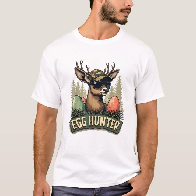 Egg Hunter Deer Buck Happy Easter Day Eggs Boys Ki T-Shirt (Front)