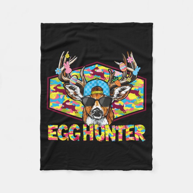 Egg Hunter Easter Deer Camo Buck Sunglasses Boys Fleece Blanket (Front)