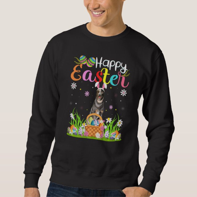 Egg Hunting Bunny Blue Heeler Dog Happy Easter Sweatshirt (Front)
