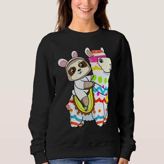 Egg Hunting Llama Bunny Cute Sloth Riding Llama Ea Sweatshirt (Front)