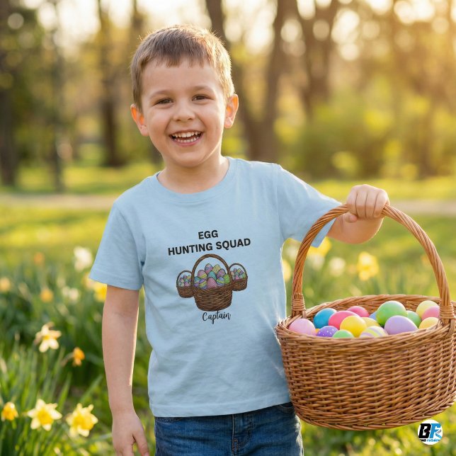 Egg Hunting Squad Captain Customised Cute Easter  Baby T-Shirt (Creator Uploaded)