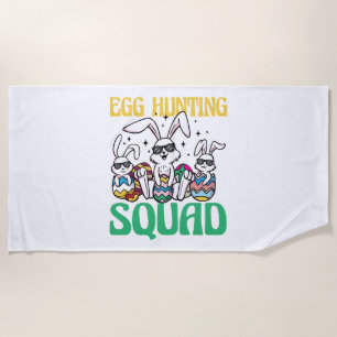 Egg Hunting Squad Easter Funny Kid Easter Egg Hunt Beach Towel