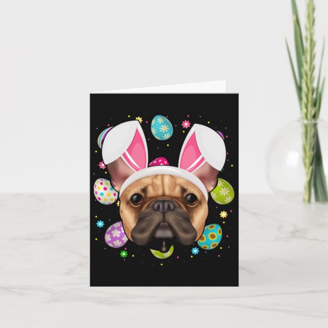 Egg Lover Bunny Ear French Bulldog Face Easter Sun Card (Front)