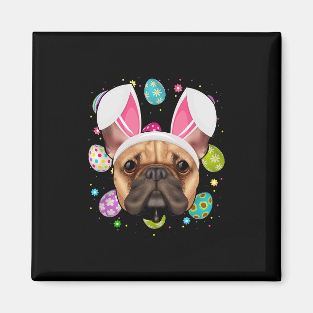 Egg Lover Bunny Ear French Bulldog Face Easter Sun Magnet (Front)