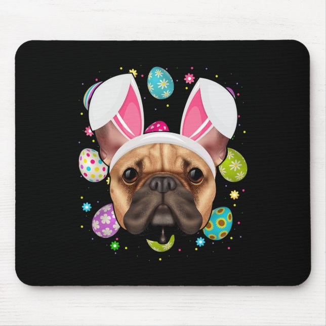 Egg Lover Bunny Ear French Bulldog Face Easter Sun Mouse Pad (Front)