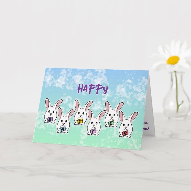 Egg Shaped Easter Rabbits Card (Small Plant)